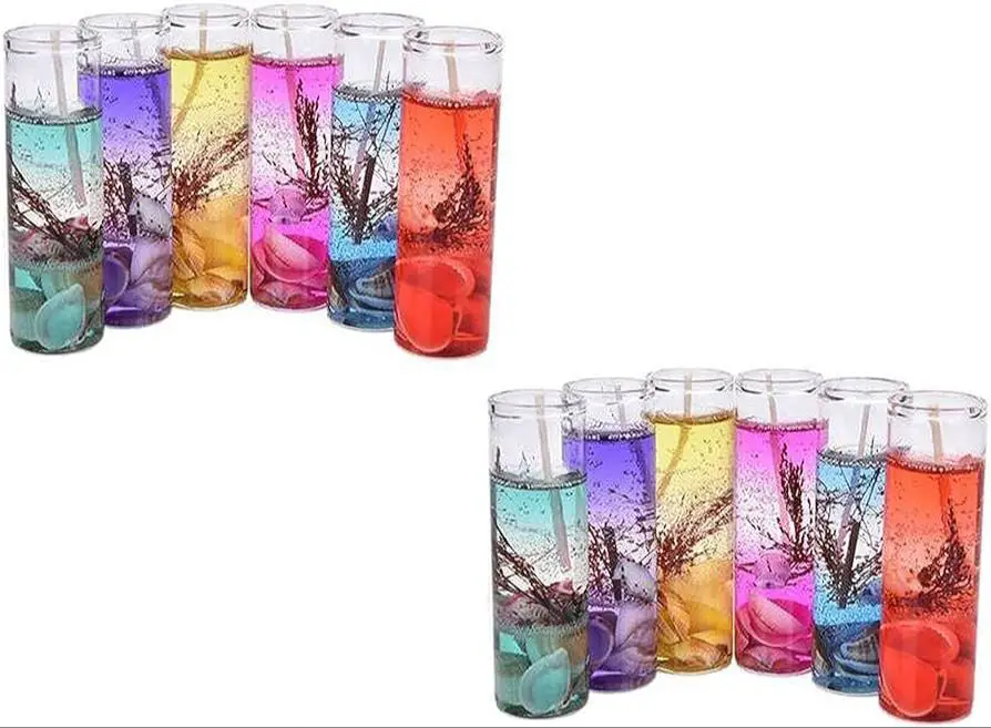 assorted colored gel candles