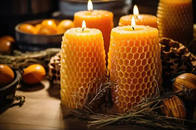 beeswax candles with honeycomb texture