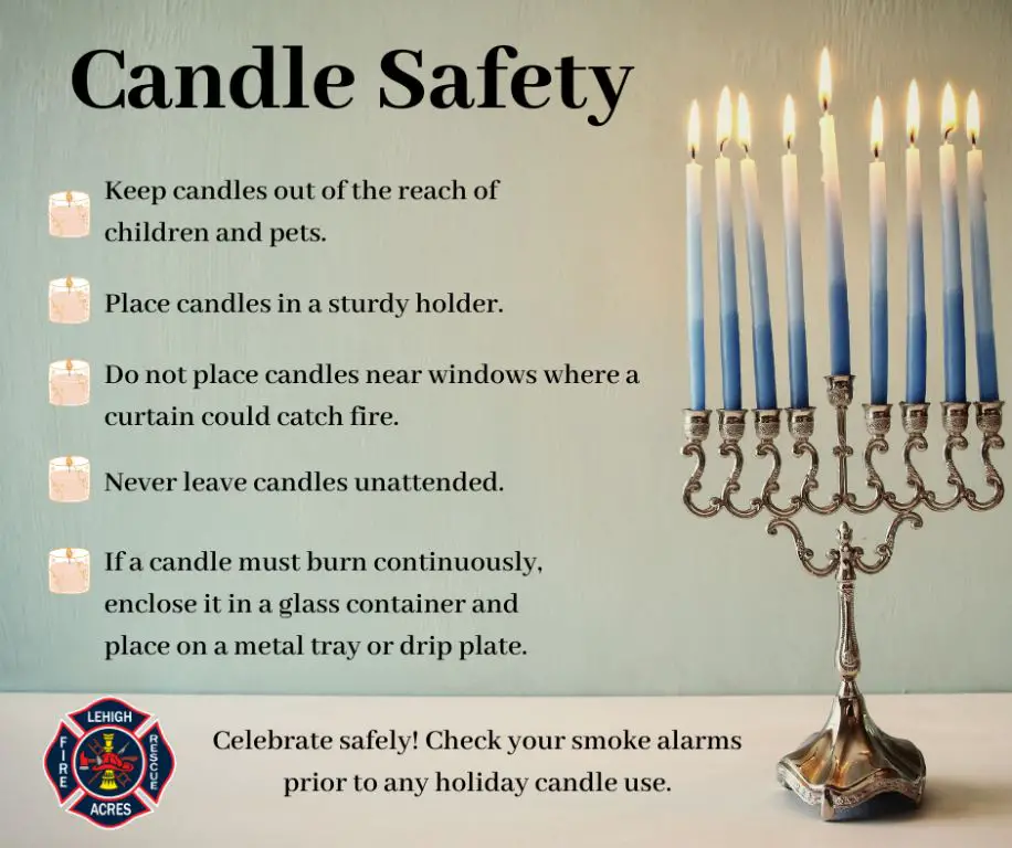 burning candle with fire safety tips