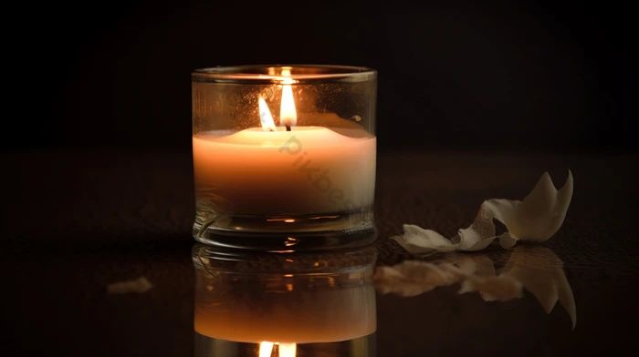 burning candle with flaming flower petal