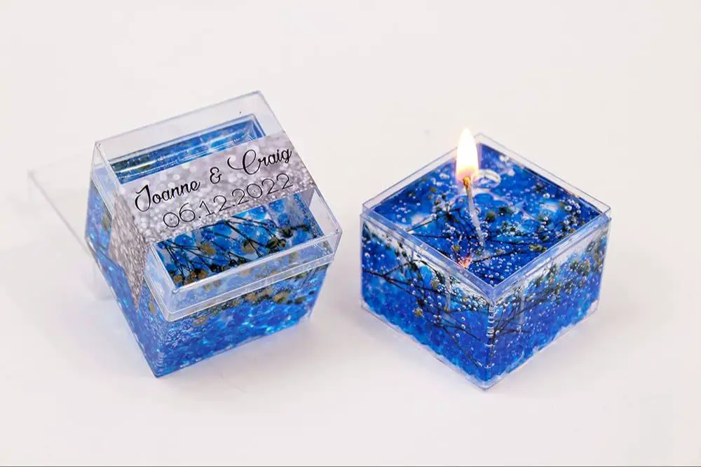 candle with vibrant blue gel wax