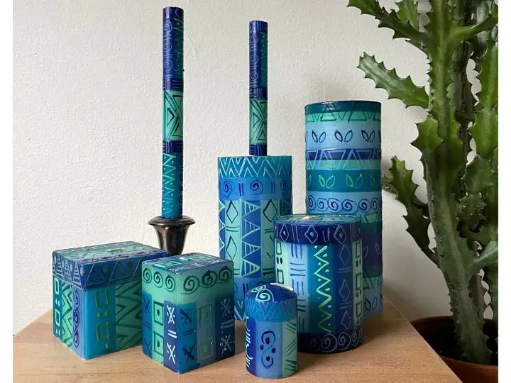 candles with blue and green colors