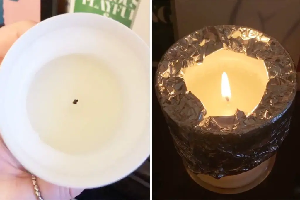 close up photo showing tunneling and uneven wax on a burning candle