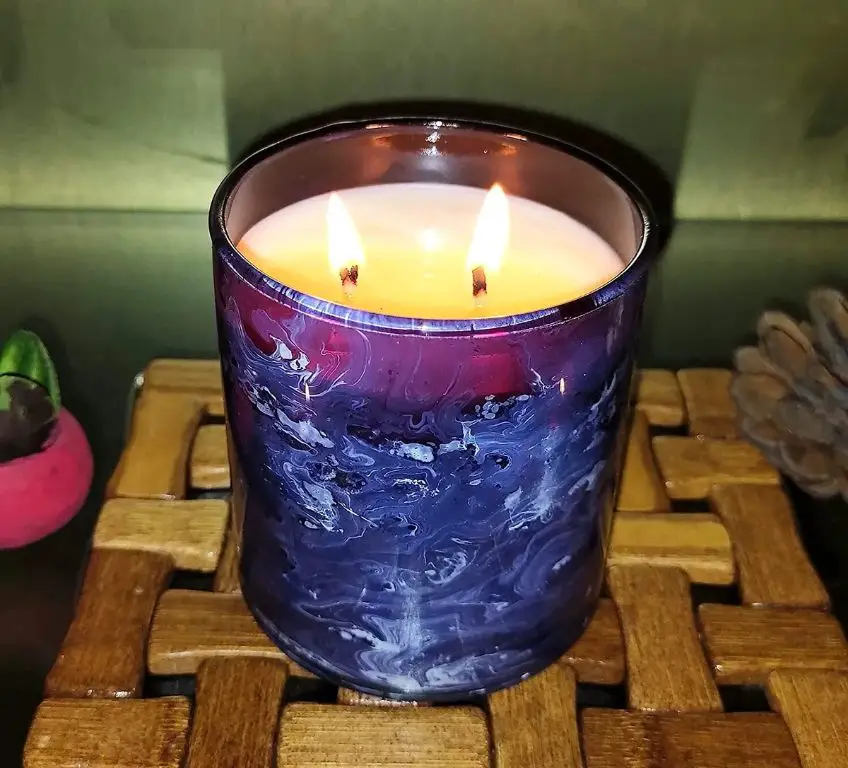 palm wax candle in frosted glass jar