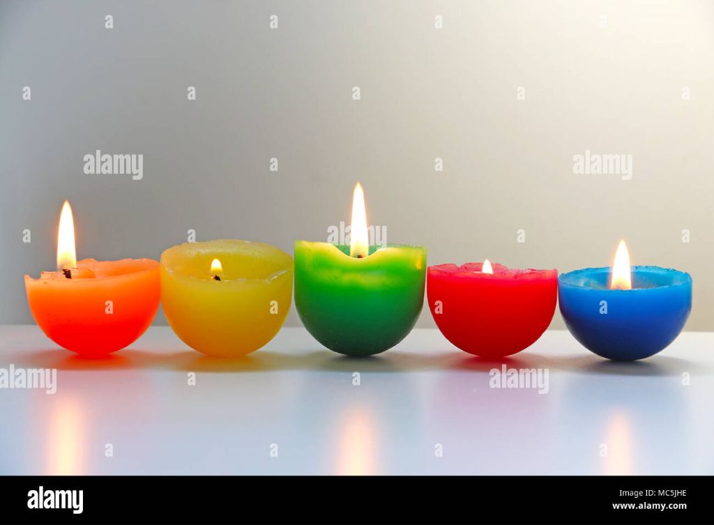 rows of different colored candles