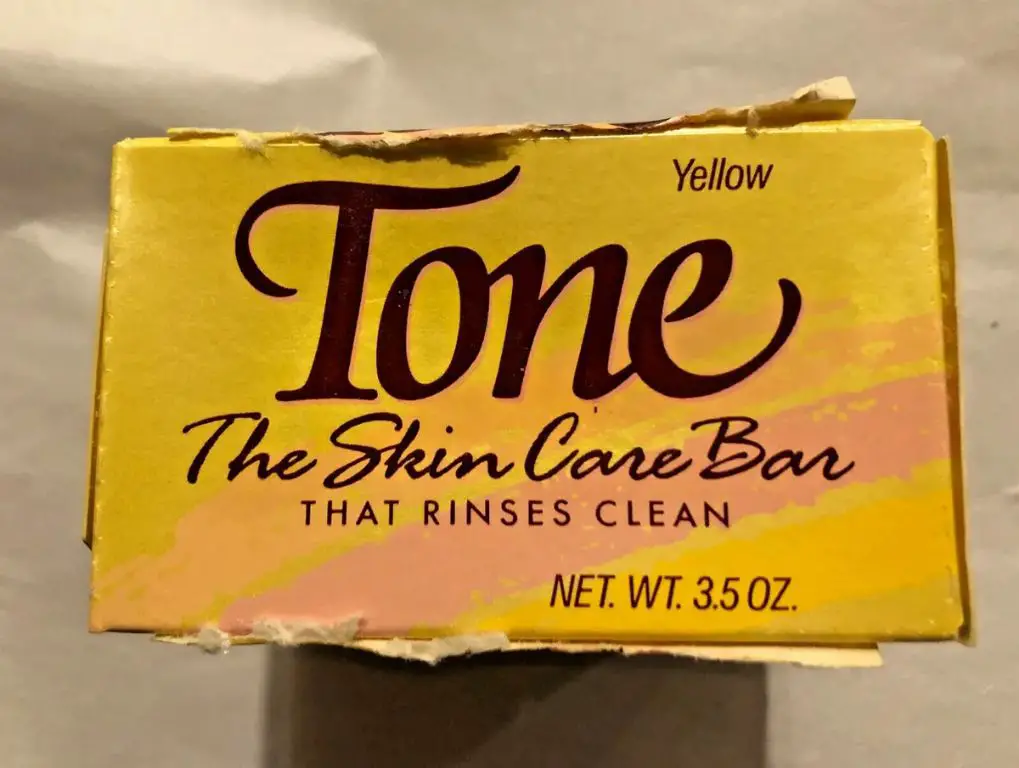 a bar of classic tone soap showing the recognizable logo.