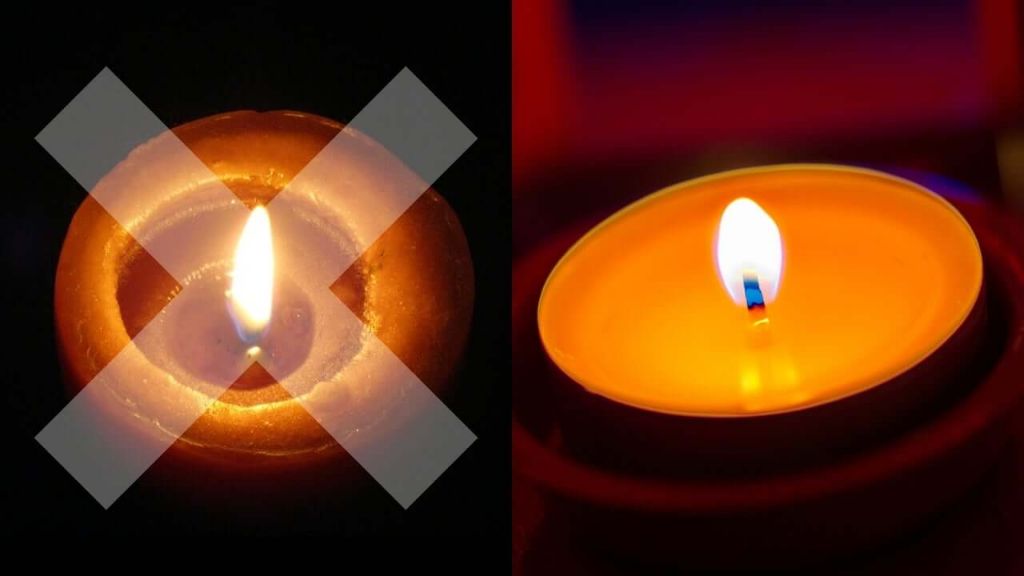 a close up image of a wooden wick burning in a soy candle. the wick appears to burn slowly and evenly.