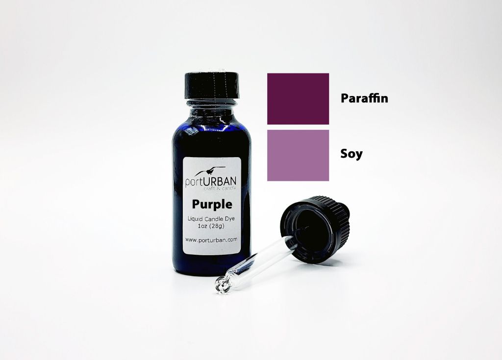 a container of purple liquid candle dye.