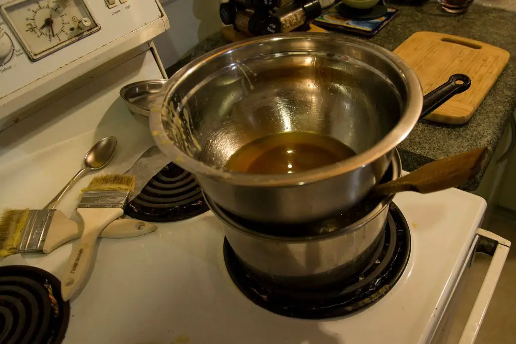 a double boiler can be used to safely melt paraffin wax to make reusable food wraps