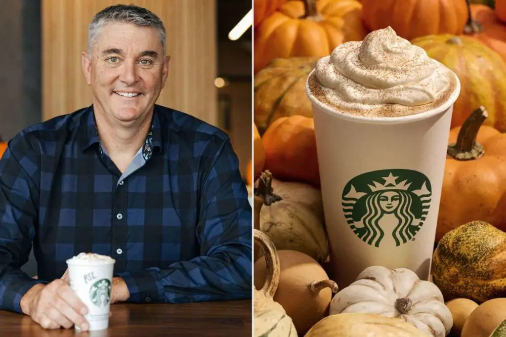 a man enjoying a pumpkin spice latte