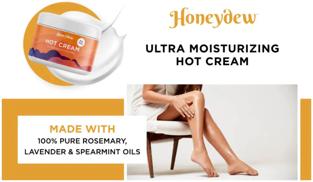 a person massaging honeydew hot cream onto their thighs.