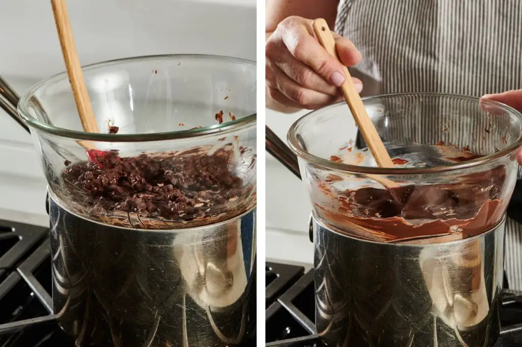 a person using a double boiler to melt chocolate