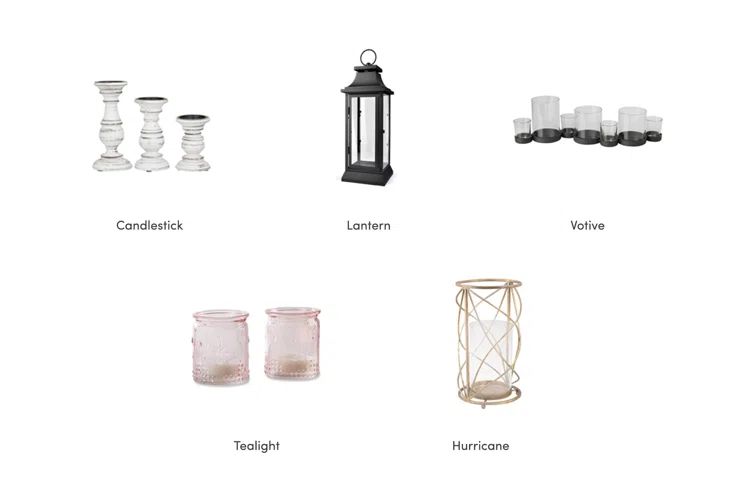 a variety of candle holders for different candle types