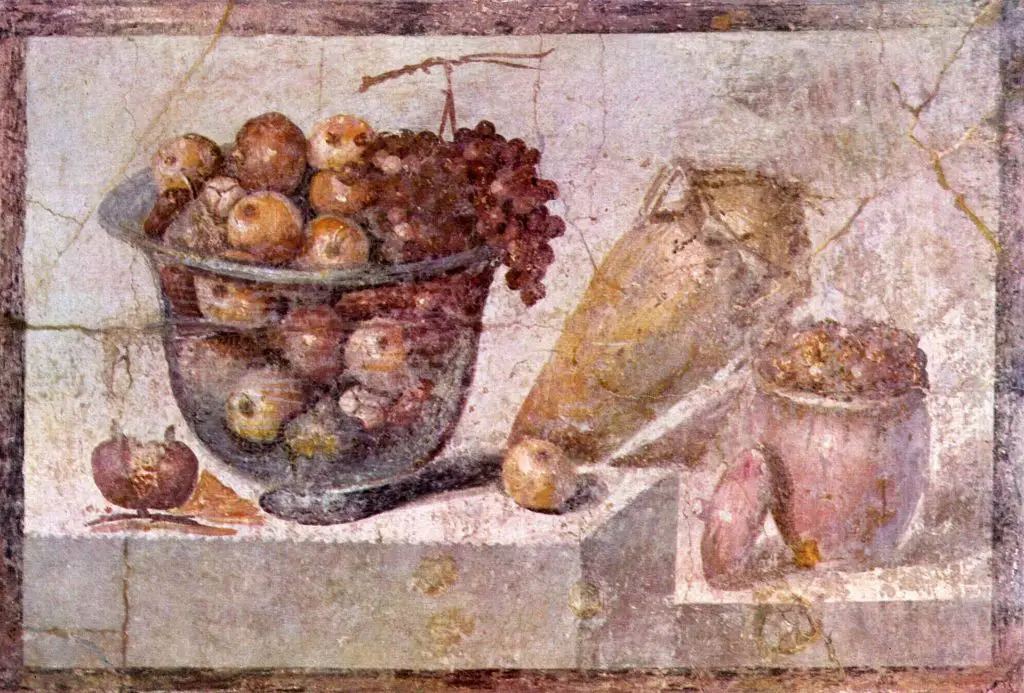 ancient painting depicting citrus fruits like oranges