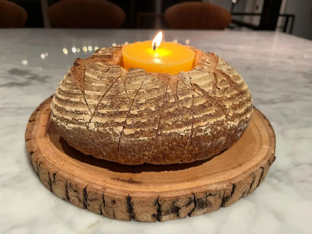 butter burning with a wick as an improvised candle