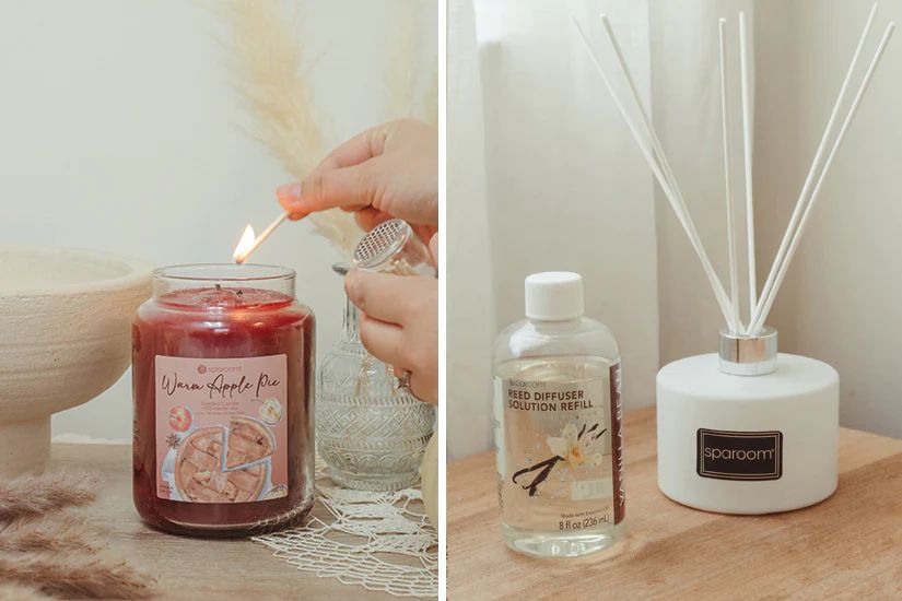 diffusers provide a lighter, more gradual scent dispersion compared to candles.