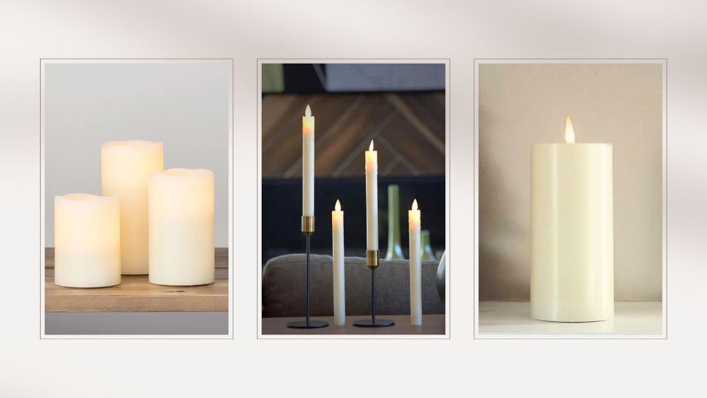 flameless candles use led lights to mimic the look of a real candle flame without posing burn risks.
