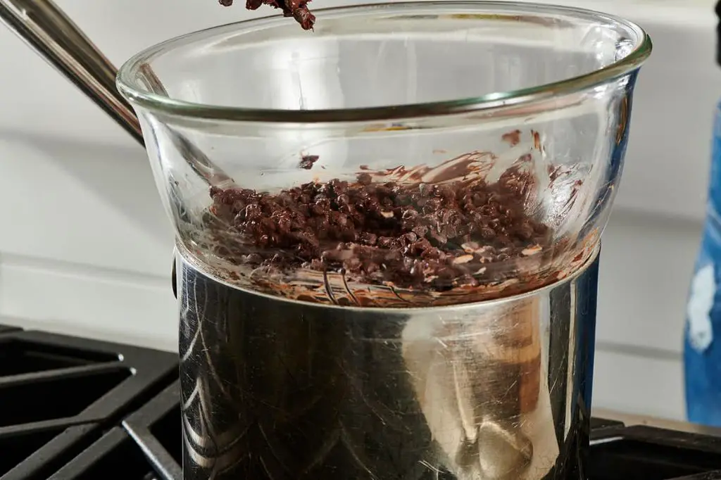 glass bowl set over a pot of simmering water as an improvised double boiler