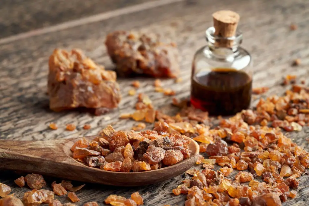 image of myrrh resin and essential oil, which provides a rich, resinous aroma used as a base note in many perfumes