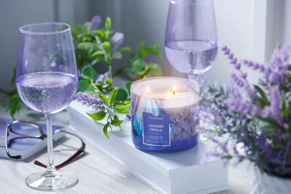 lavender essential oil is commonly used in candles for its relaxing scent.
