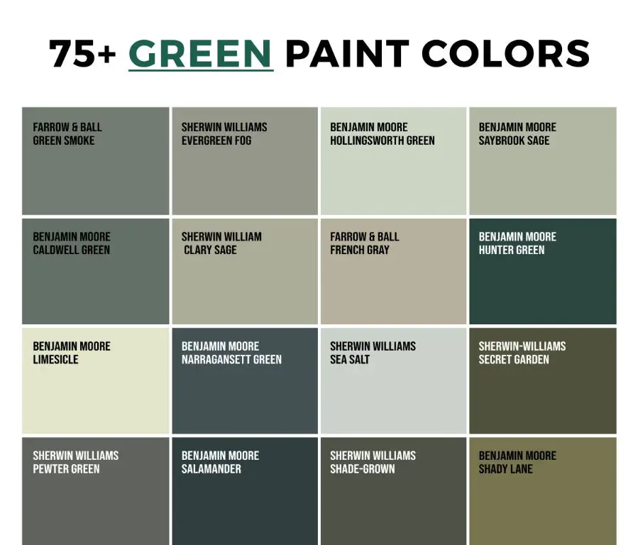 swatch of light and dark green paint colors