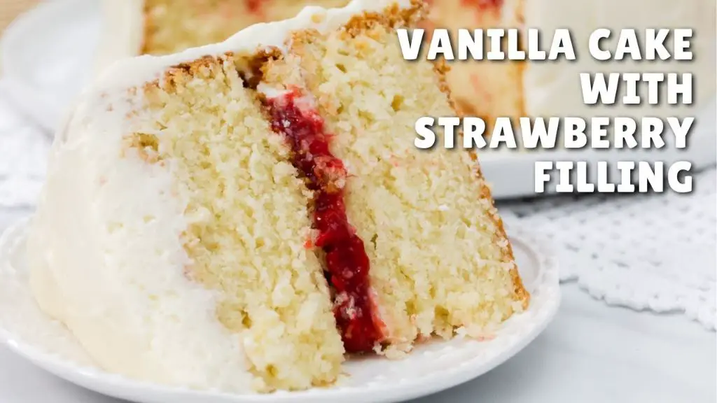 sweet strawberry filling complementing vanilla cake