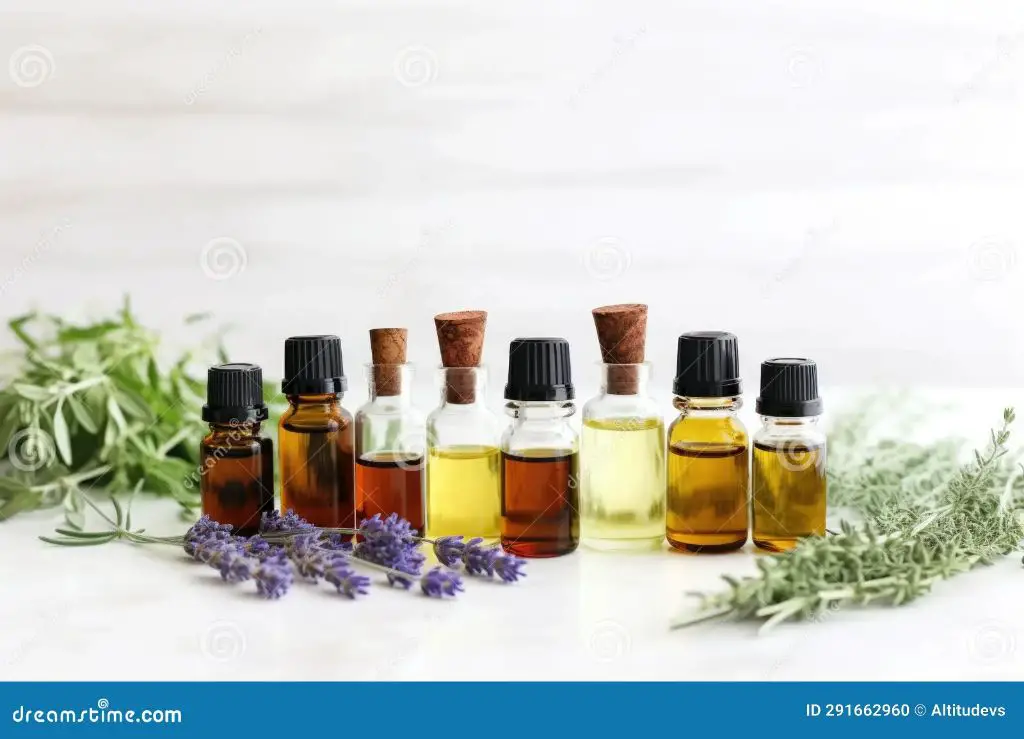 various essential oil bottles on a table