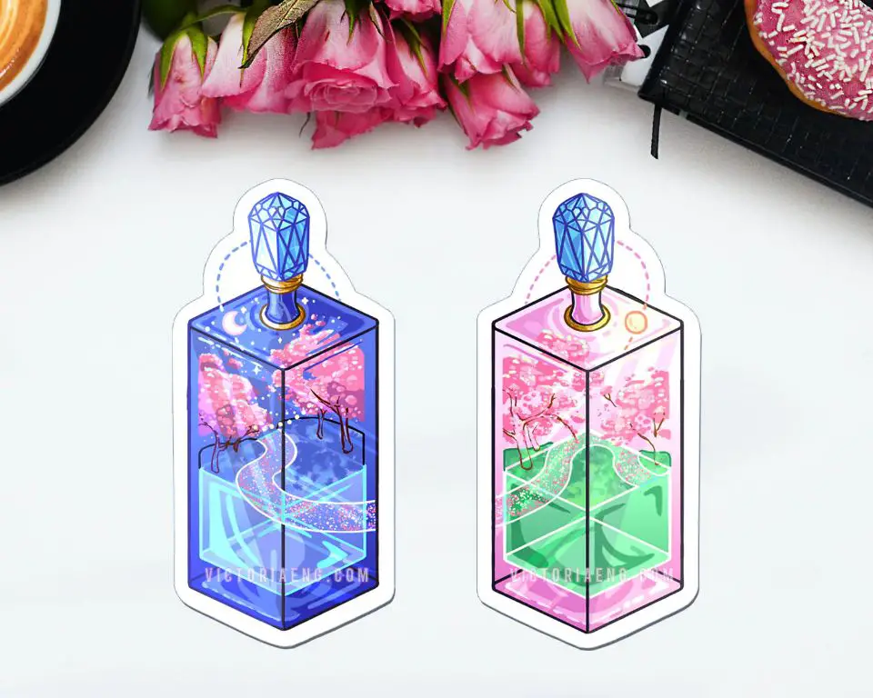 various perfume bottles with cherry blossom designs