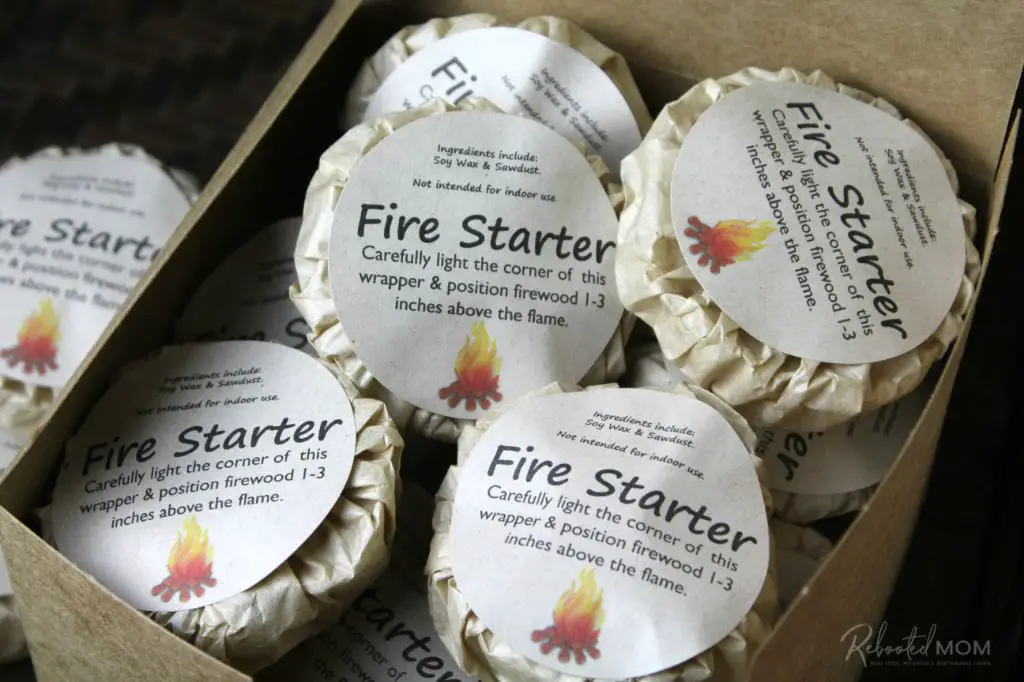 wax and sawdust firestarters help ignite kindling and logs