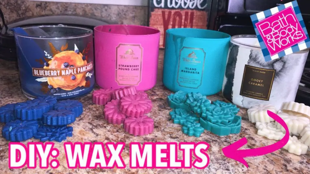 woman in kitchen making wax melts out of bath & body works candles