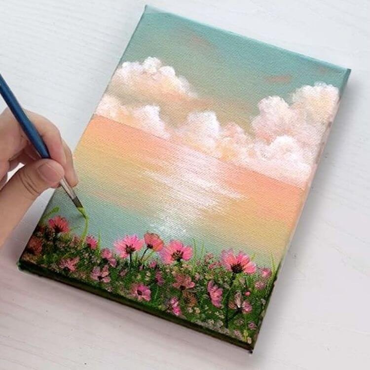 Flower Paintings Using Acrylic Paint On Canvas