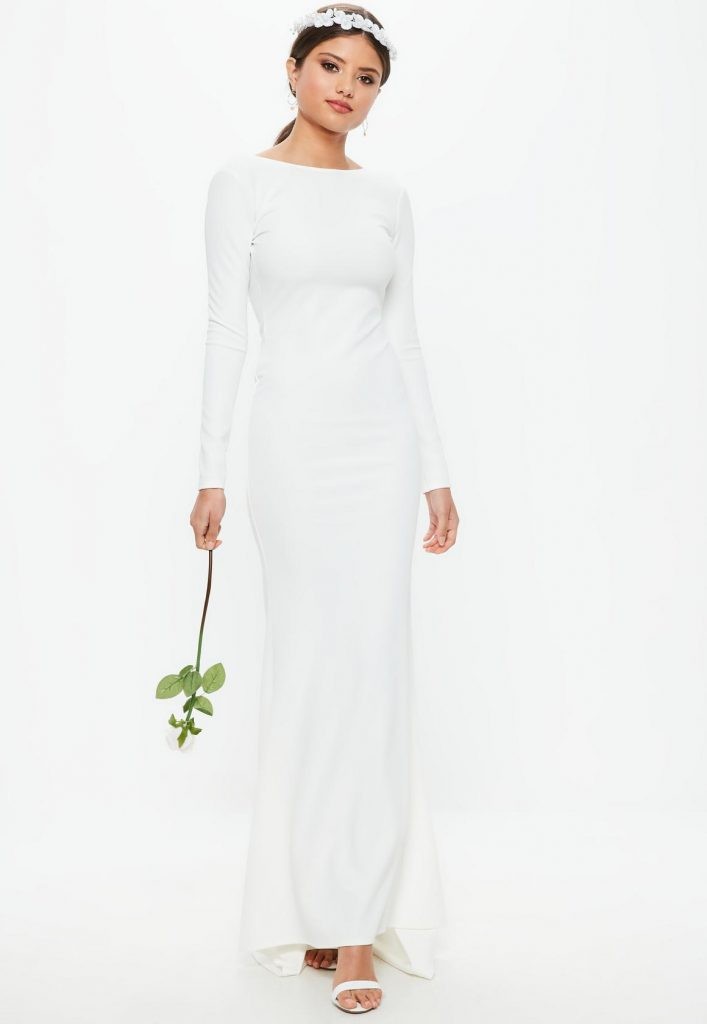 Bridal White Long Sleeve Open Back Fishtail Dress – $90.00