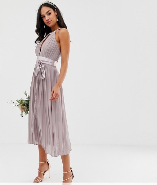 Pleated midi bridesmaid dress