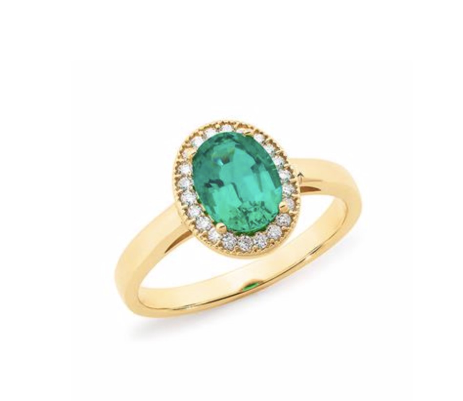 Synthetic Emerald & Diamond Halo Dress Ring