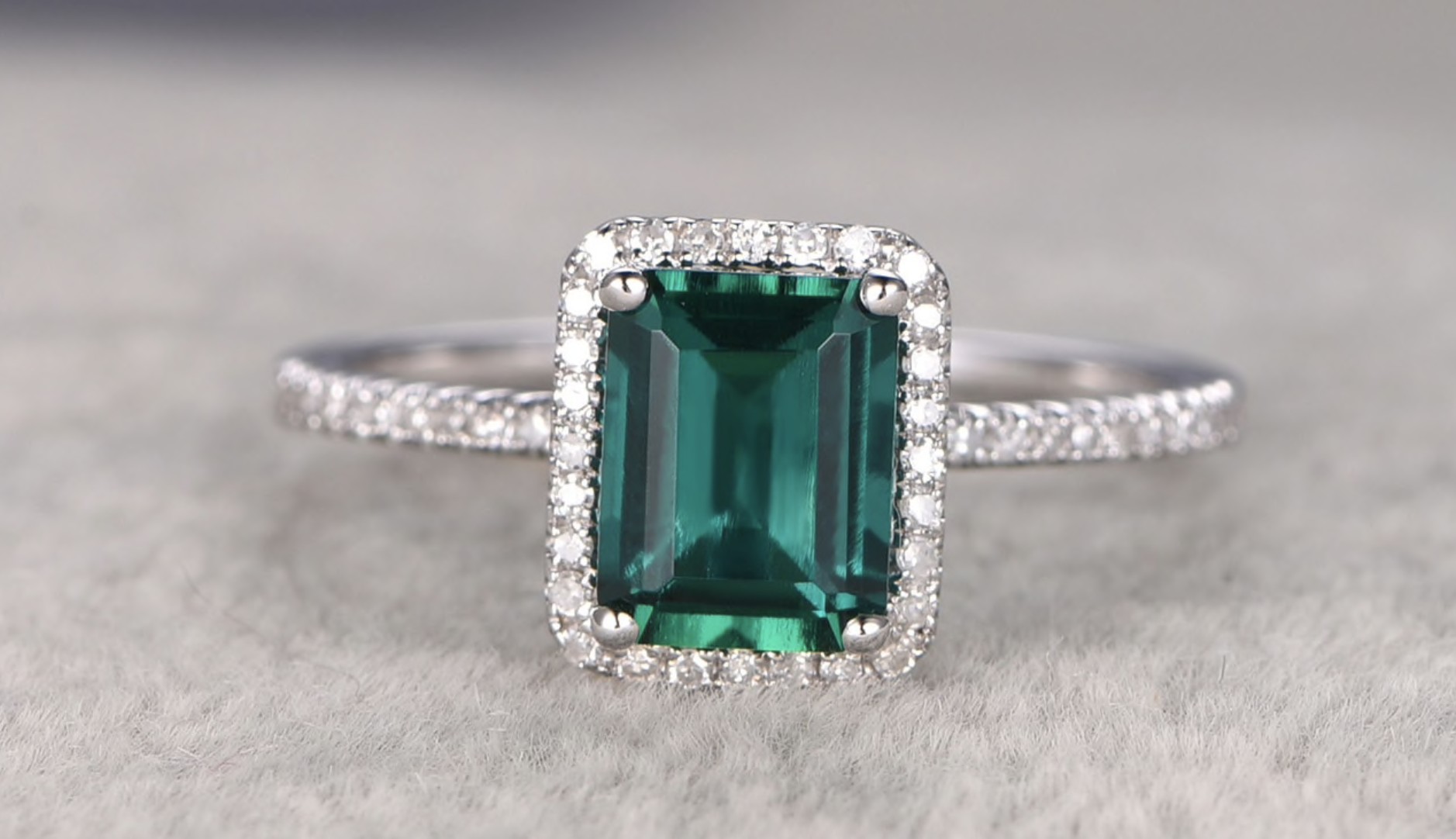 Emerald Cut Emerald Ring with Diamonds (White Gold)