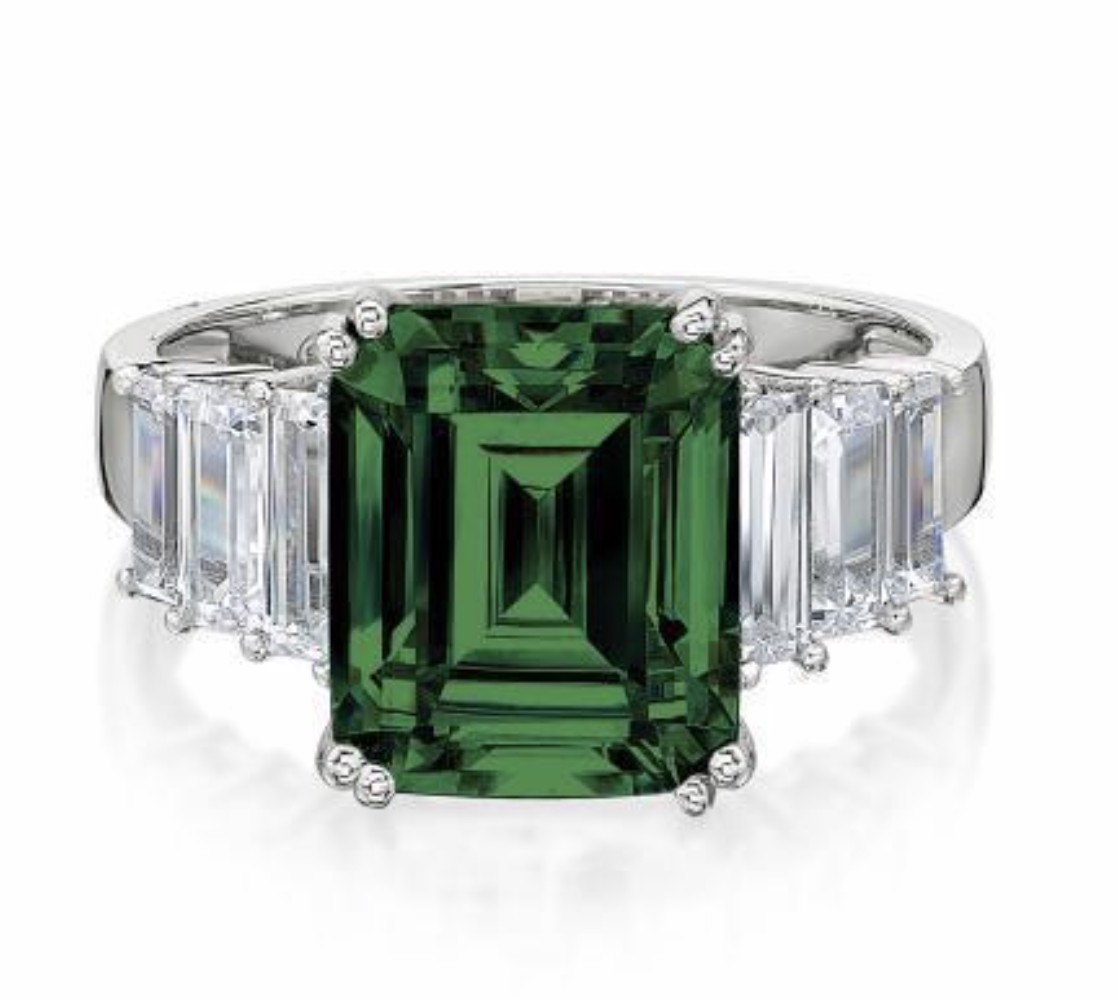 Emerald Cut Claw Set Ring (White Gold)