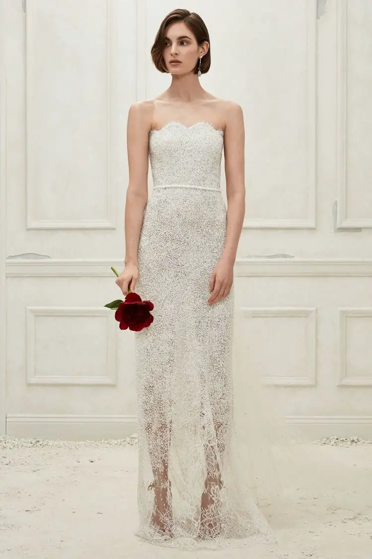 Simple Strapless Gown with Scalloped Neckline