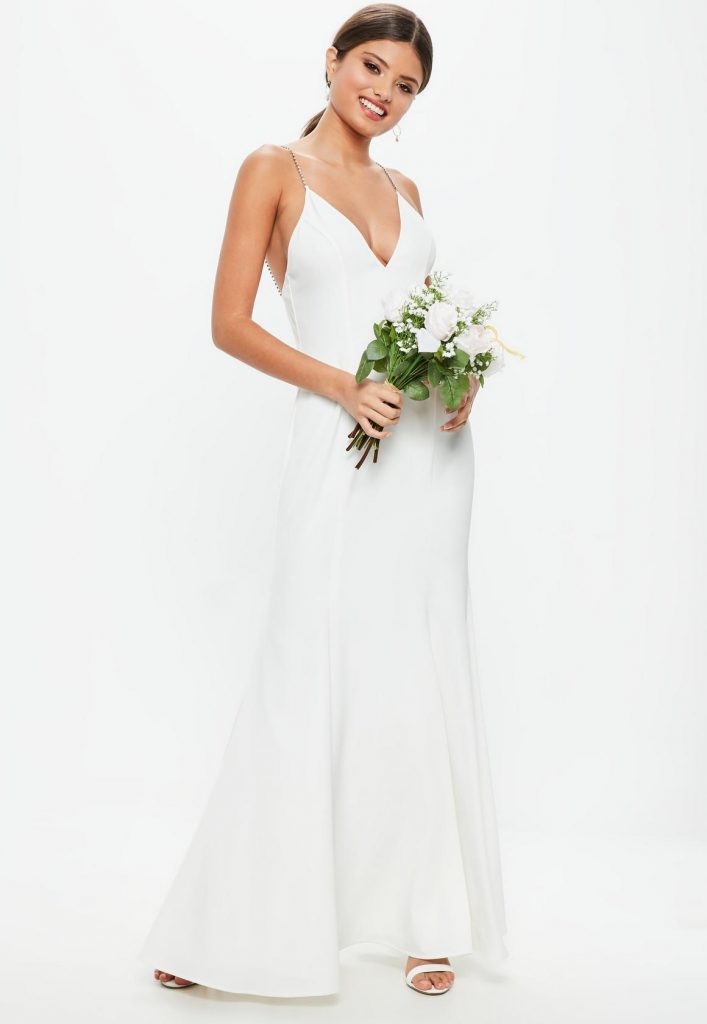 Bridal White Diamante Strap Maxi Dress – $180.00