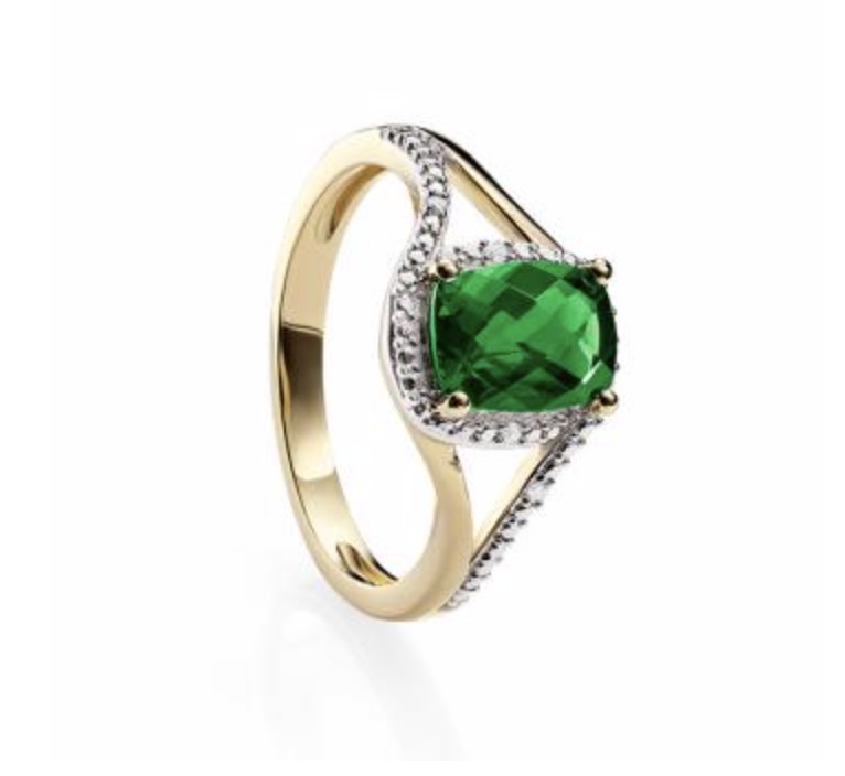 Created Emerald & Diamond Ring (Yellow Gold)