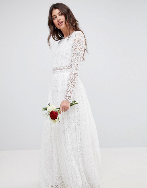 ASOS BRIDAL Lace Long Sleeve Crop Top Maxi Dress – $238