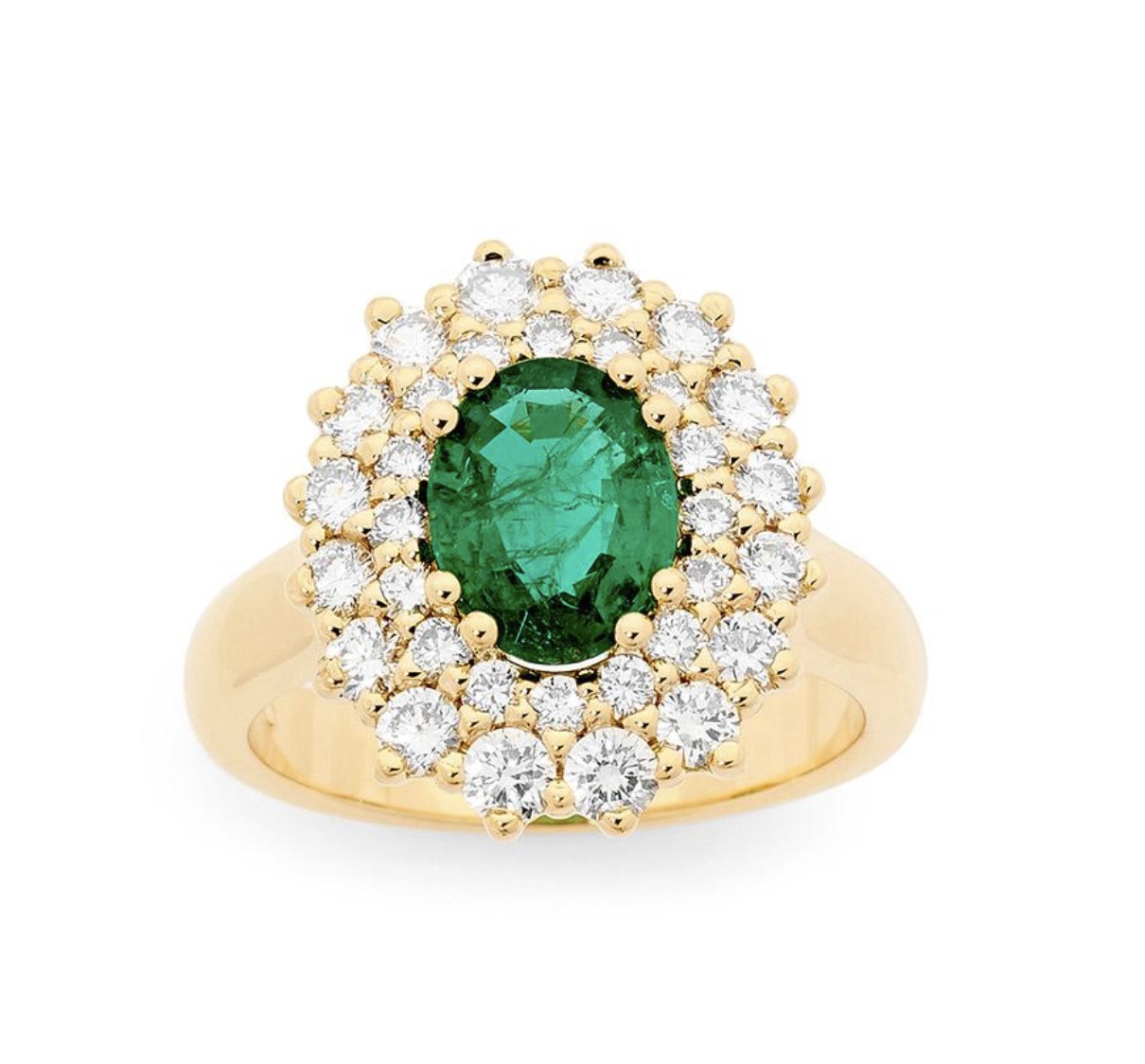 Emerald & Diamond Ring with Double Halo