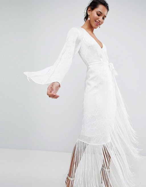 ASOS EDITION Fringe Wrap Wedding Maxi Dress – $218