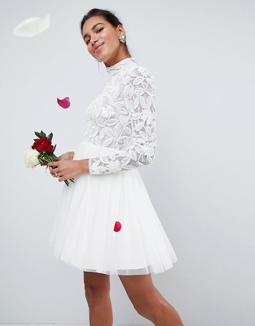 ASOS BRIDAL Embellished Bodice Tulle Mesh Mini Dress – $238