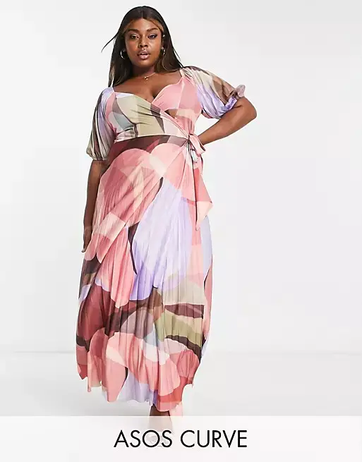 Curve puff sleeve gathered front maxi dress from ASOS