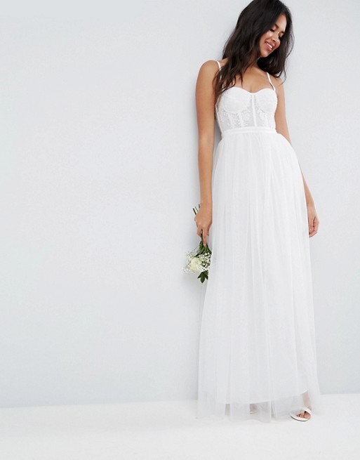 ASOS BRIDAL Corset Detail Maxi Dress with Tulle Skirt – $218