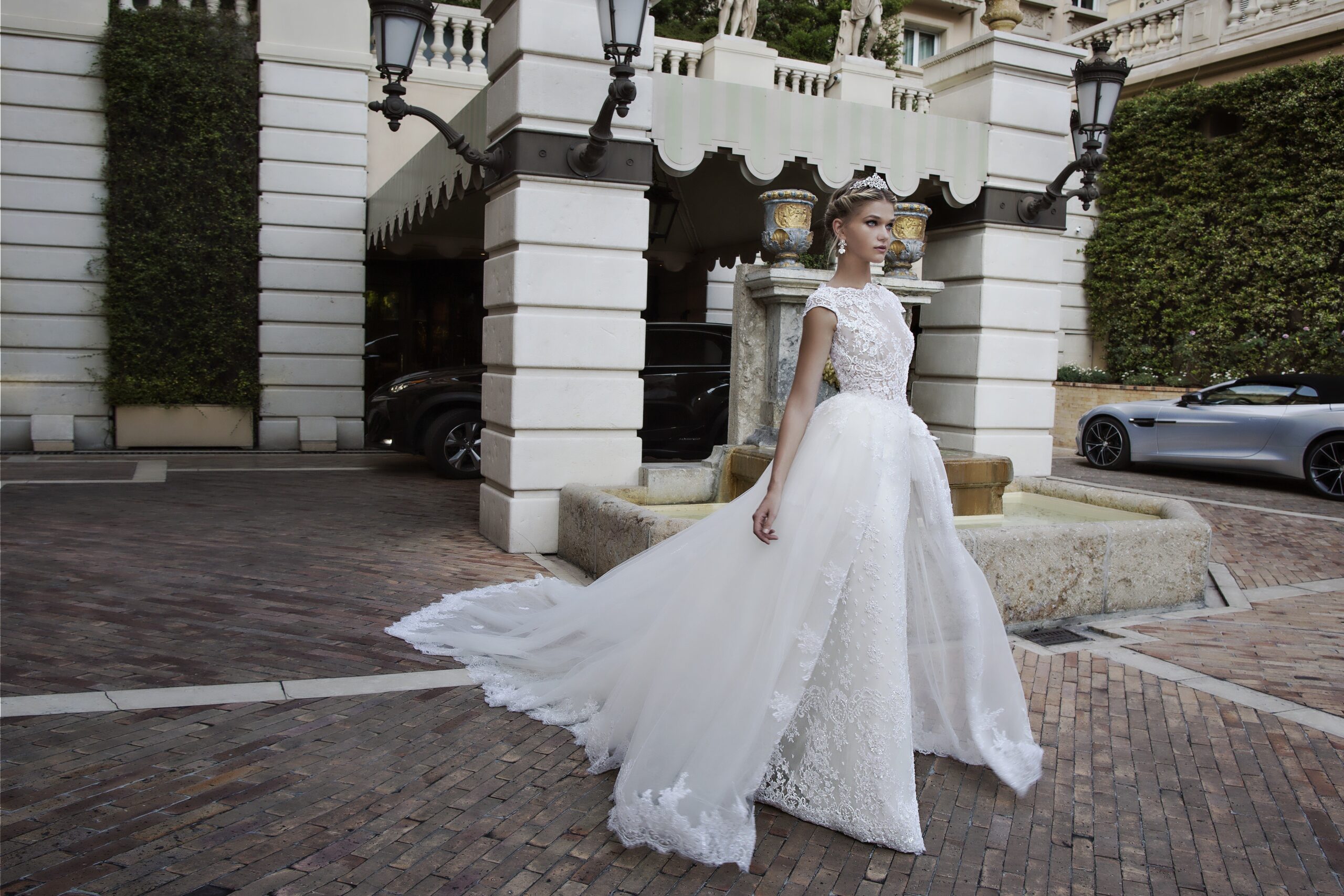 BIBI – a stunning gown in French Chantilly embroidered lace