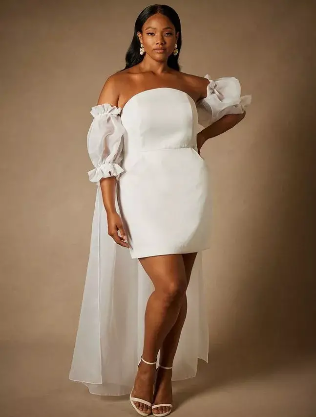 Bridal by ELOQUII Mini Dress With Puff Sleeve Cape