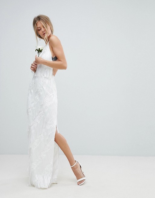 ASOS EDITION Wedding Tiered Multi Fringe Maxi Dress – $356