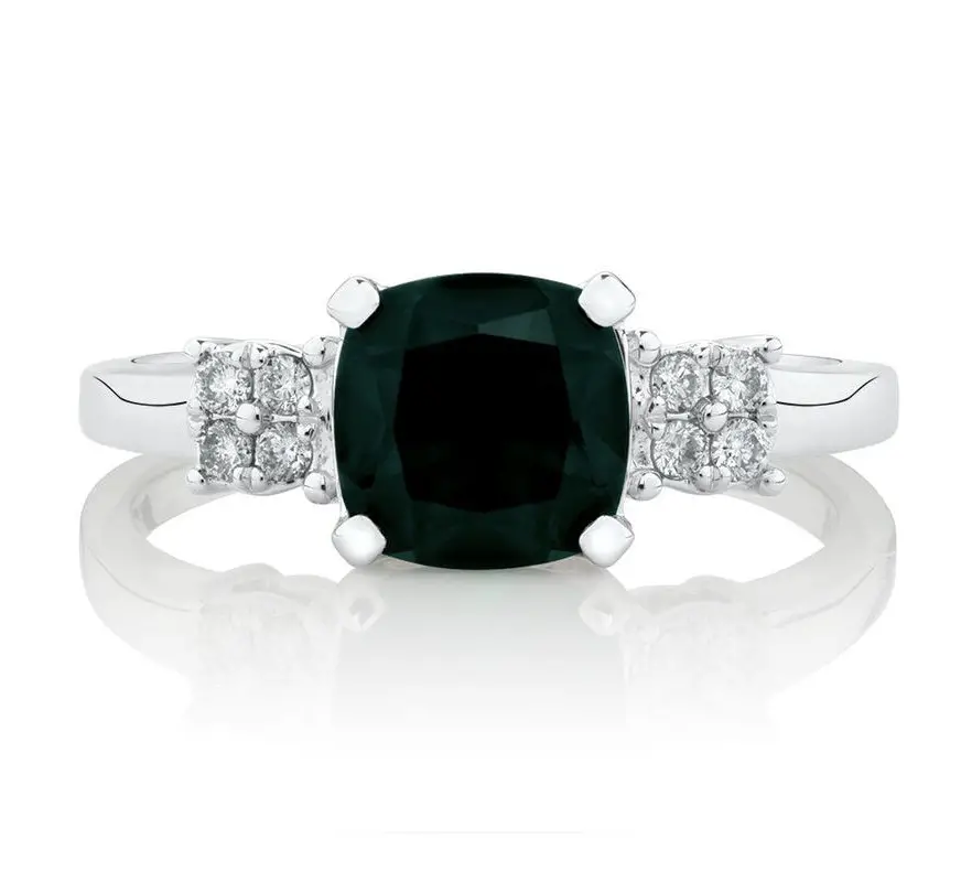 Ring with Diamonds & Created Emerald (White Gold)