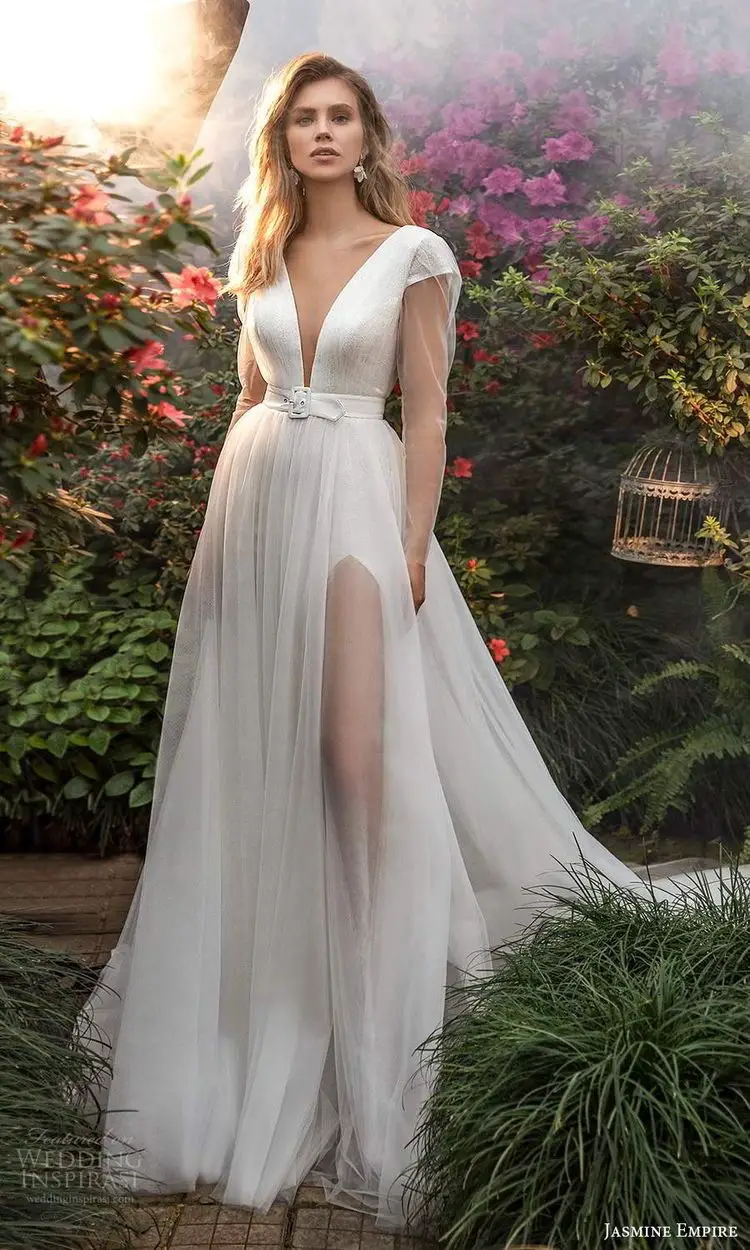 Plunge Gown with High Slit